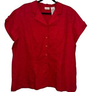 White Stag Plus Size Red Cotton Blouse With Embroidered Detail